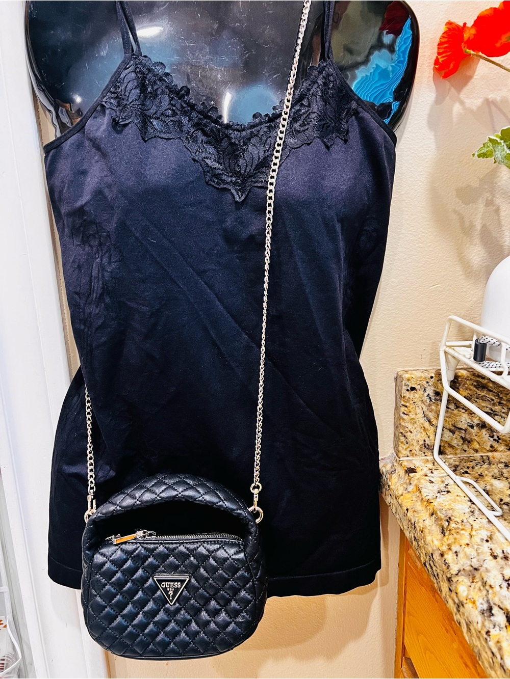 GUESS Black Quilted Black Crossbody Bag